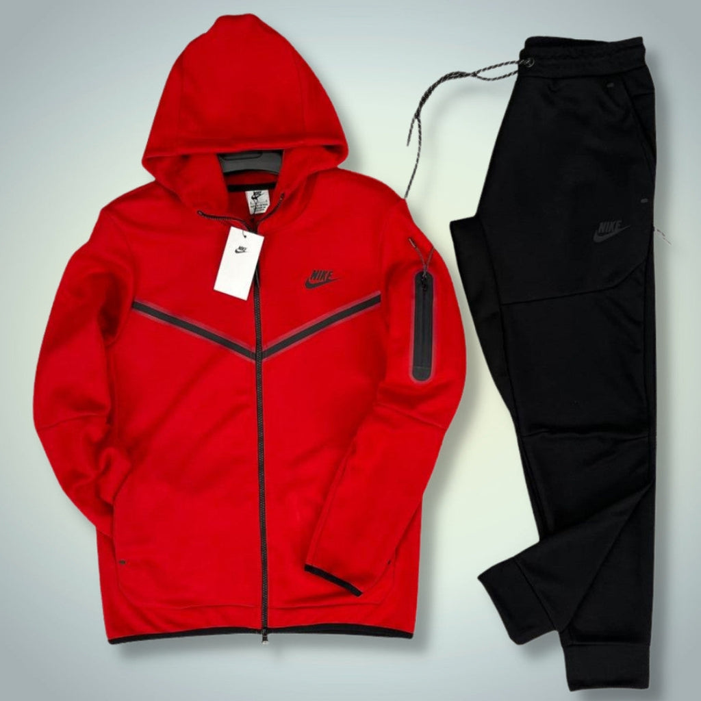 Trening Nike Tech Fleece pentru bărbați, negru-roșu. Calitate premium