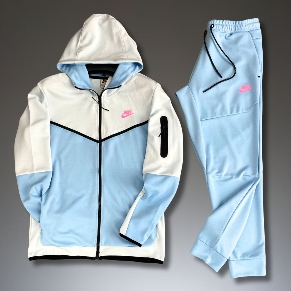 Trening Nike Tech Fleece pentru bărbați, albastru deschis-alb-roz. Calitate premium