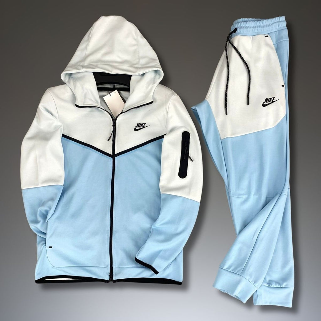 Trening Nike Tech Fleece pentru bărbați, alb și albastru deschis. Calitate premium