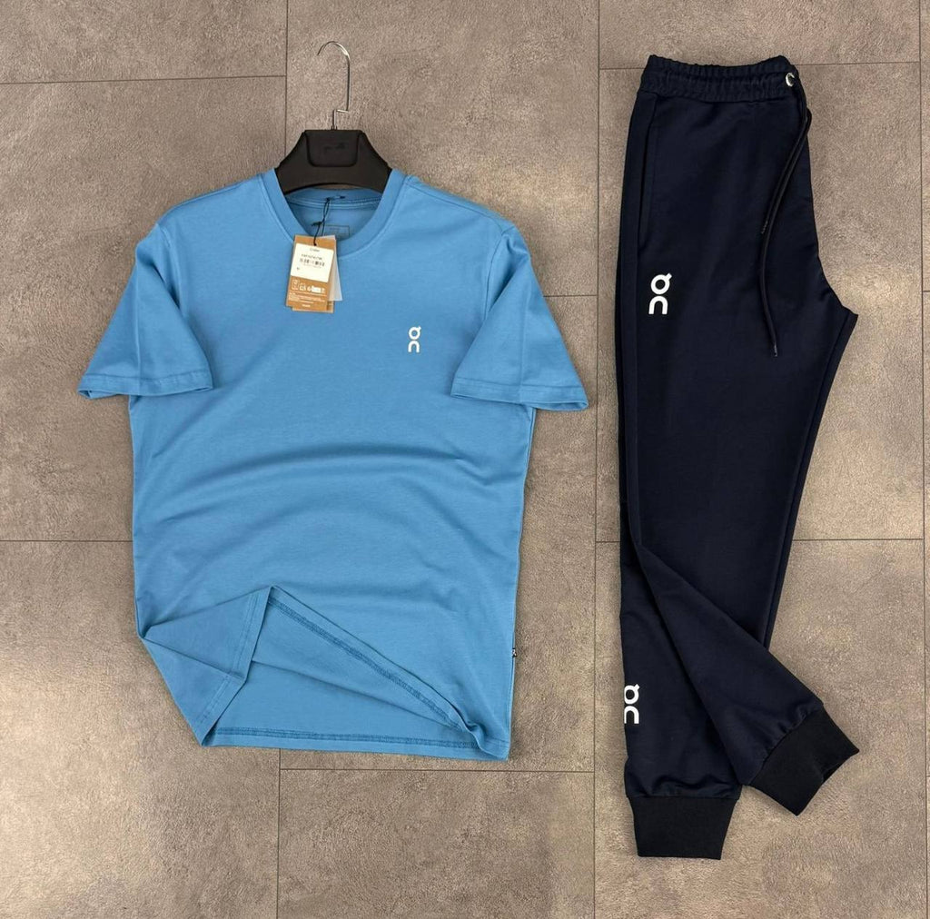 Compleu bărbătesc On, tricou albastru și pantaloni lungi bleumarin