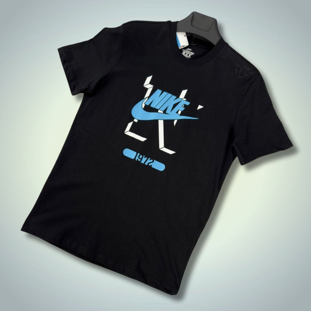 Tricou bărbați Nike, negru, imprimare albastră. Calitate premium