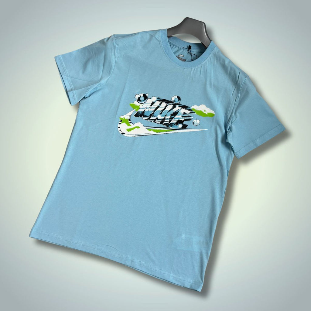 Tricou bărbați Nike, albastru deschis, logo cromat. Calitate premium