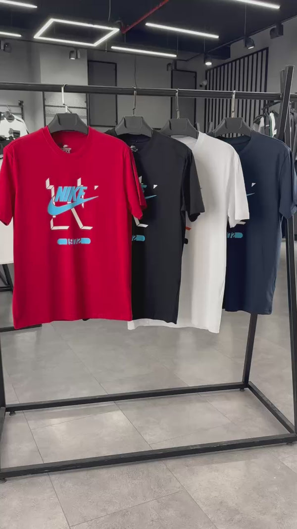 Tricou bărbați Nike, negru, imprimare albastră. Calitate premium